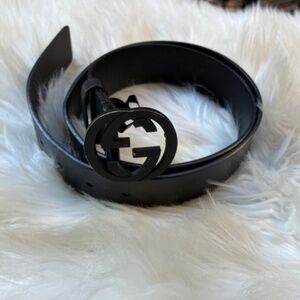 Gucci Black Leather Belt with Interlocking G Buckle Size 90